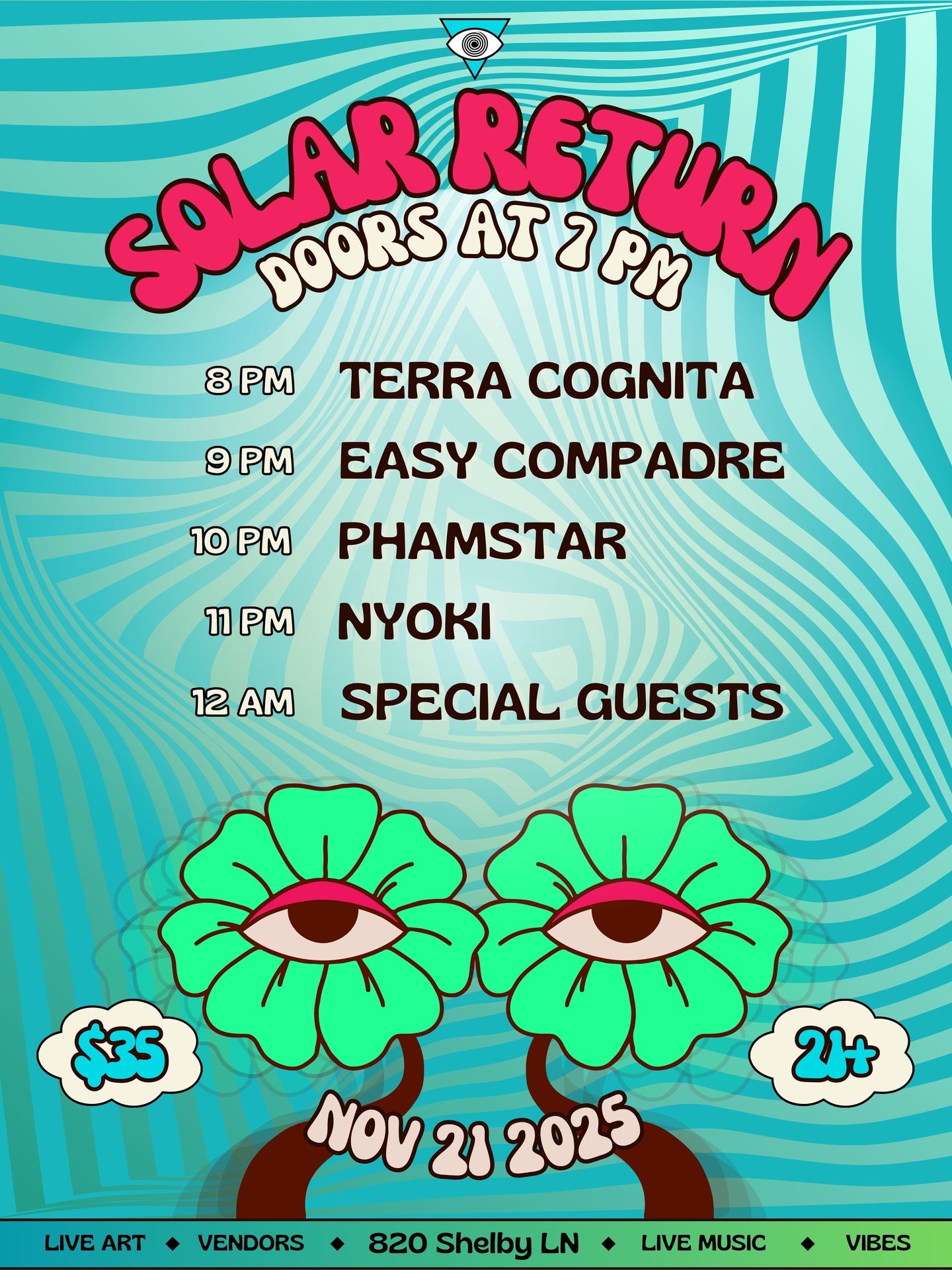 Mesmerize Solar Return One Year Celebration Flyer